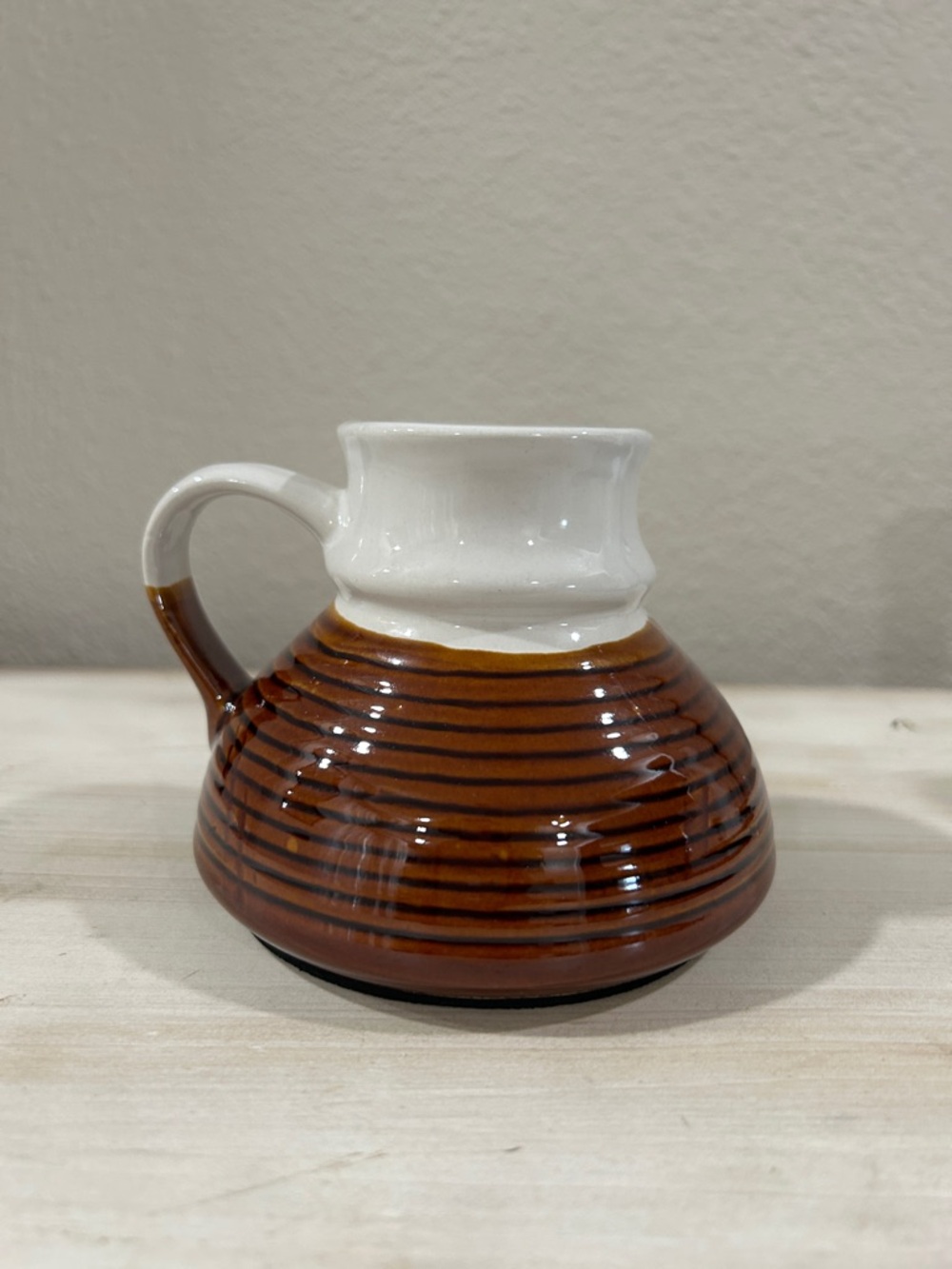 Vintage Wide Bottom Mug- Brown and White Striped